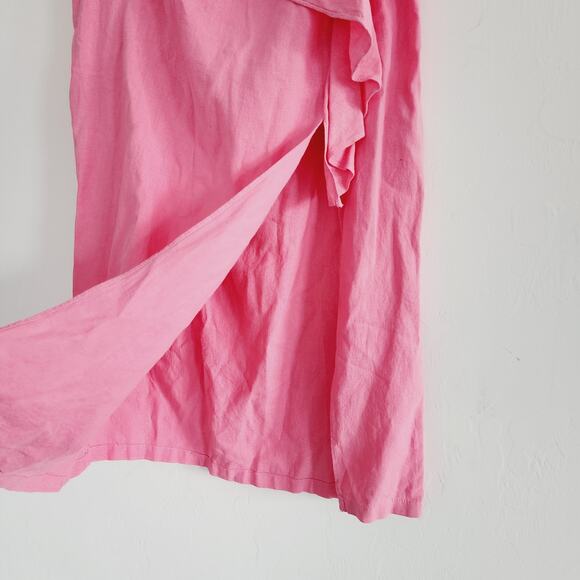 Zara Pink Midi Skirt Linen Blend with Side Slit & Ruffles Size XL - Picture 4 of 9